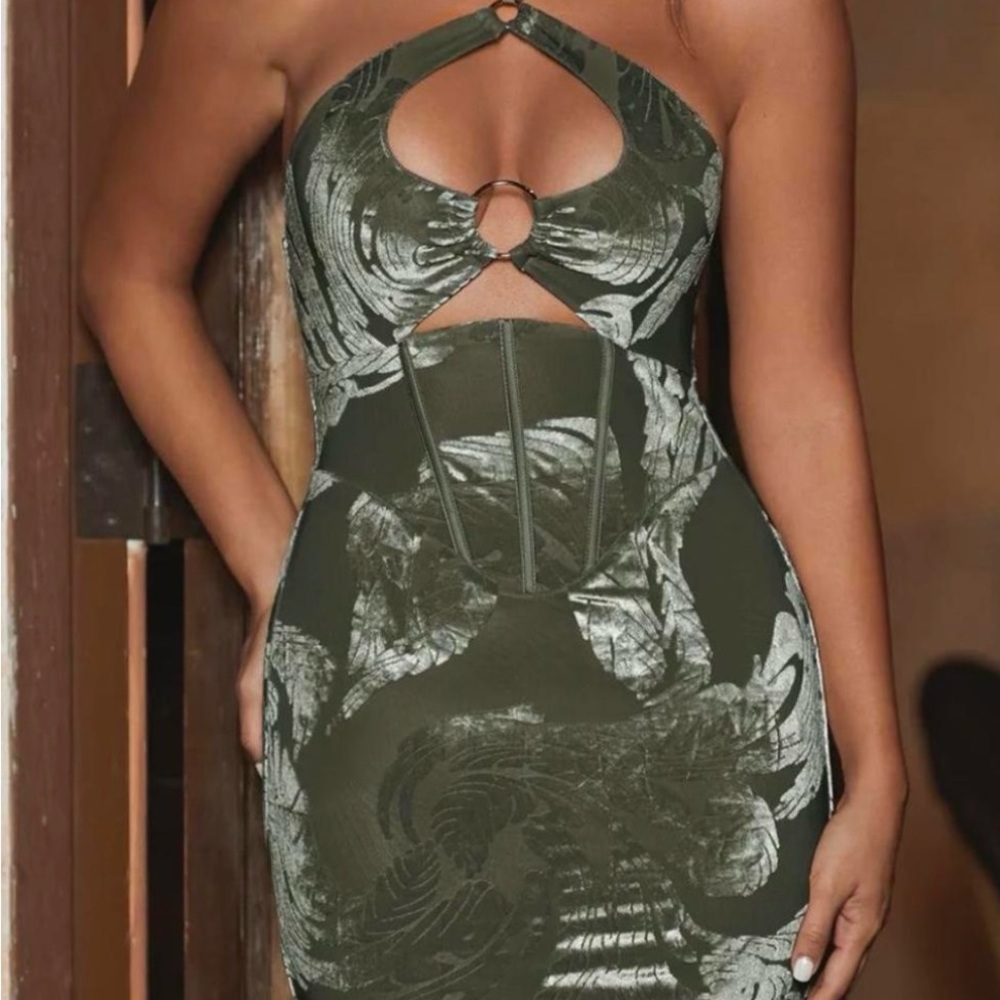 Oh Polly Green Tie Front Halter Mini Dress